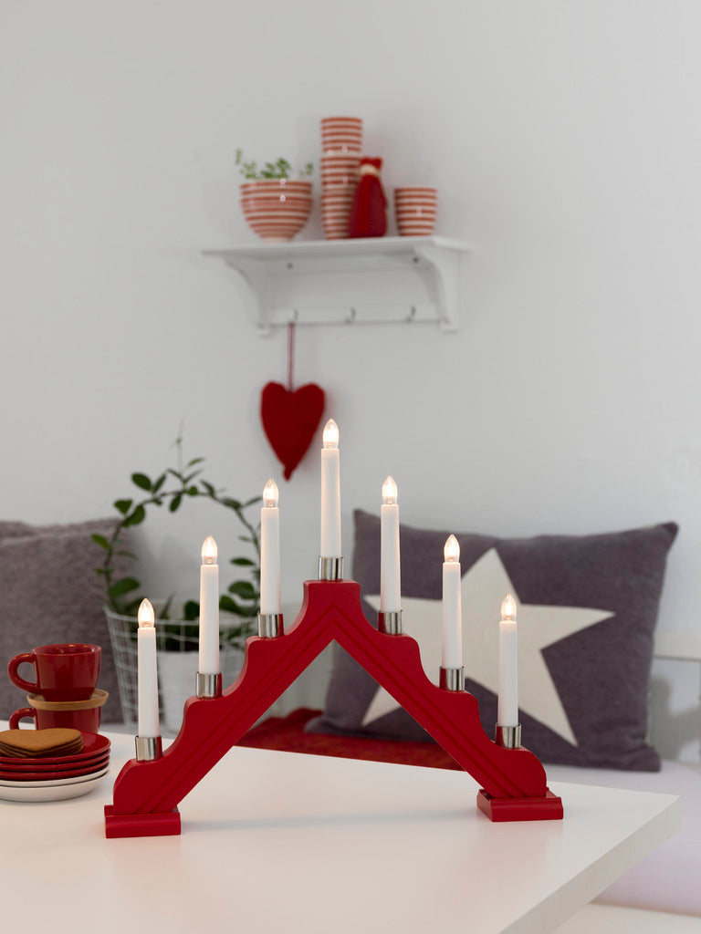 Konstsmide Candle Arch 7 Bulb Red Wood Christmas Decoration