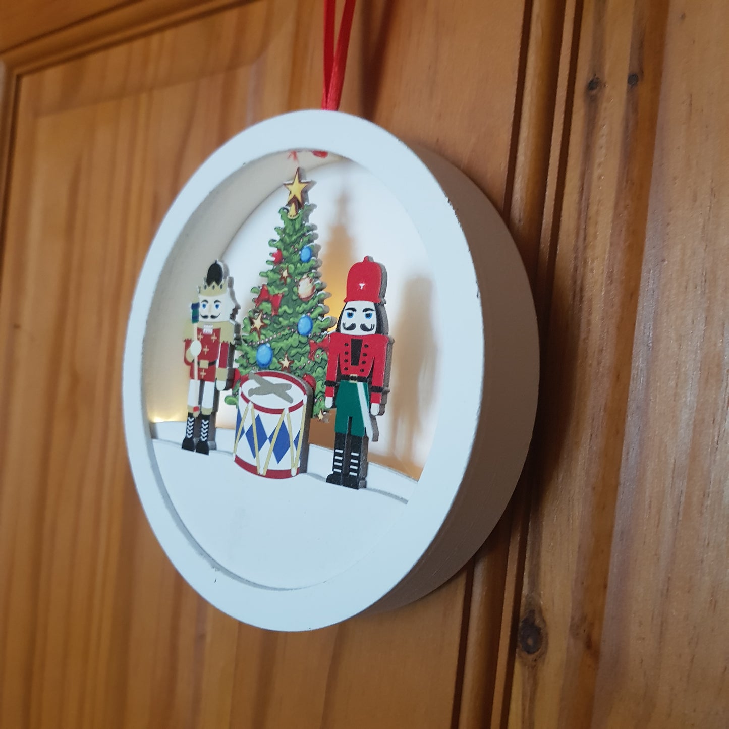 LED Nutcracker Scene Wooden Disc Hanging Decoration 14cm - Drum