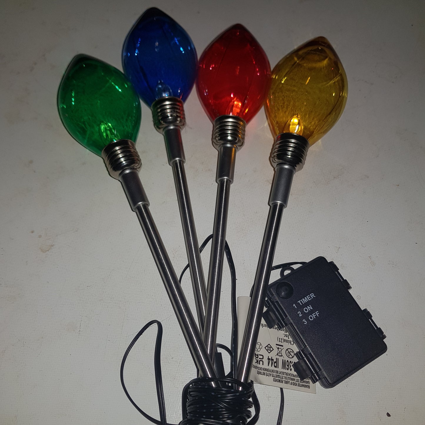 4 Multicoloured Stake Lights Christmas Decoration Battery Operated Timer