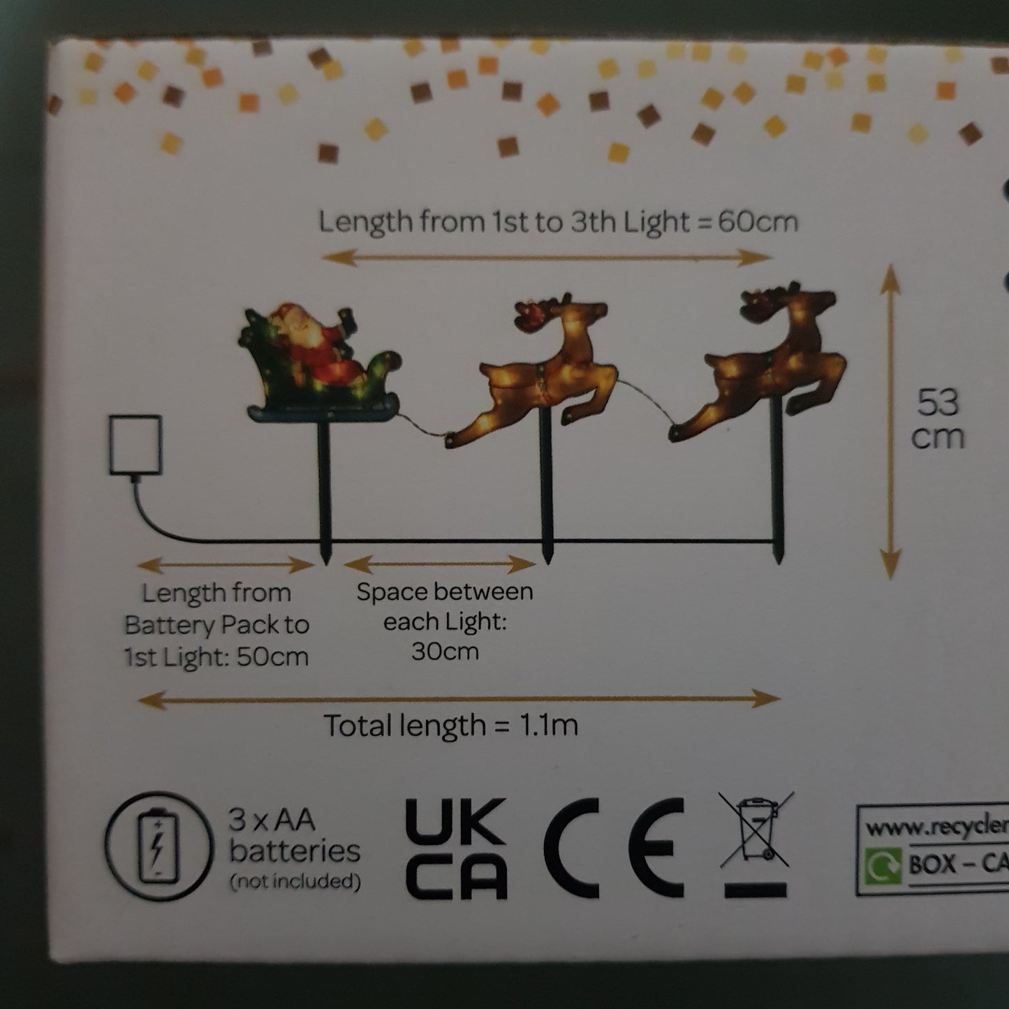 Santa Sleigh with Reindeer Light Stakes Outdoor Decoration Battery Operated