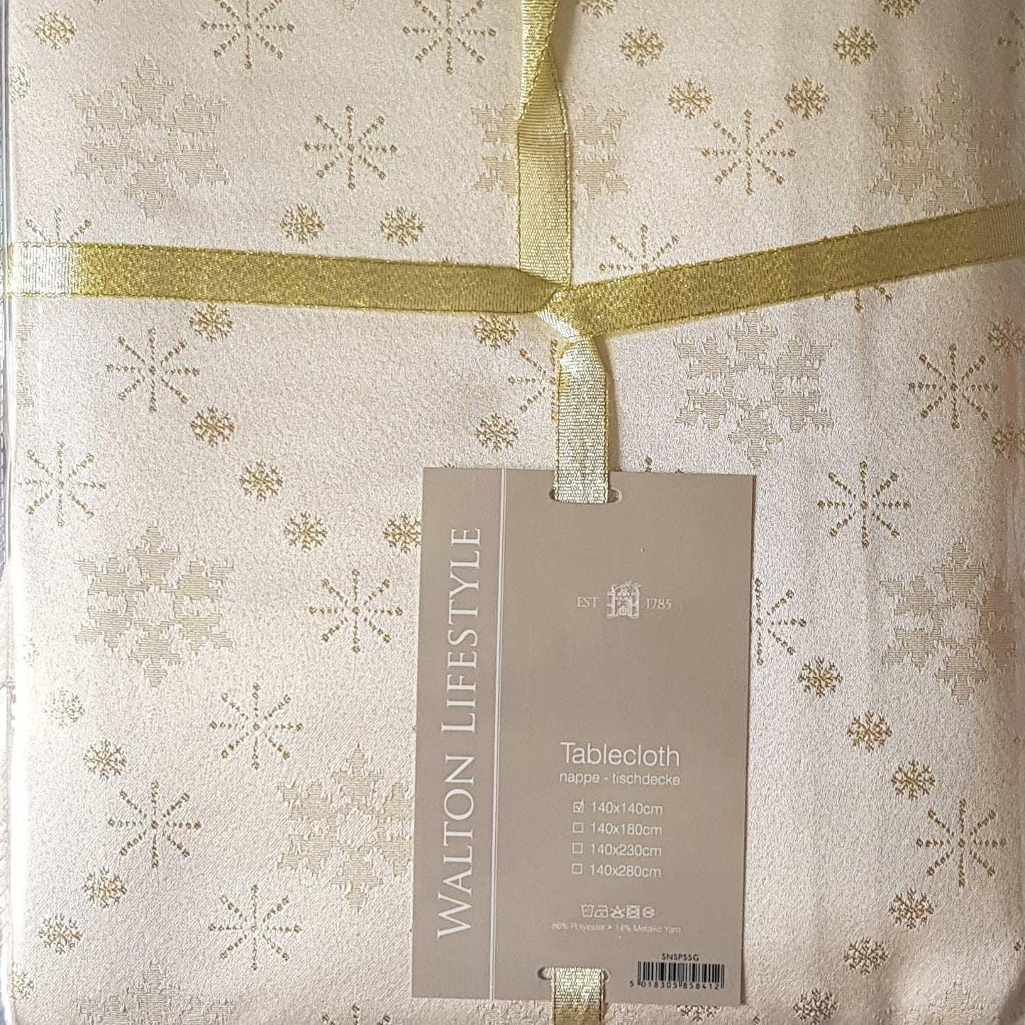 Walton and Co Gold Snowflake Sparkle Christmas Tablecloth 140cm x 140cm