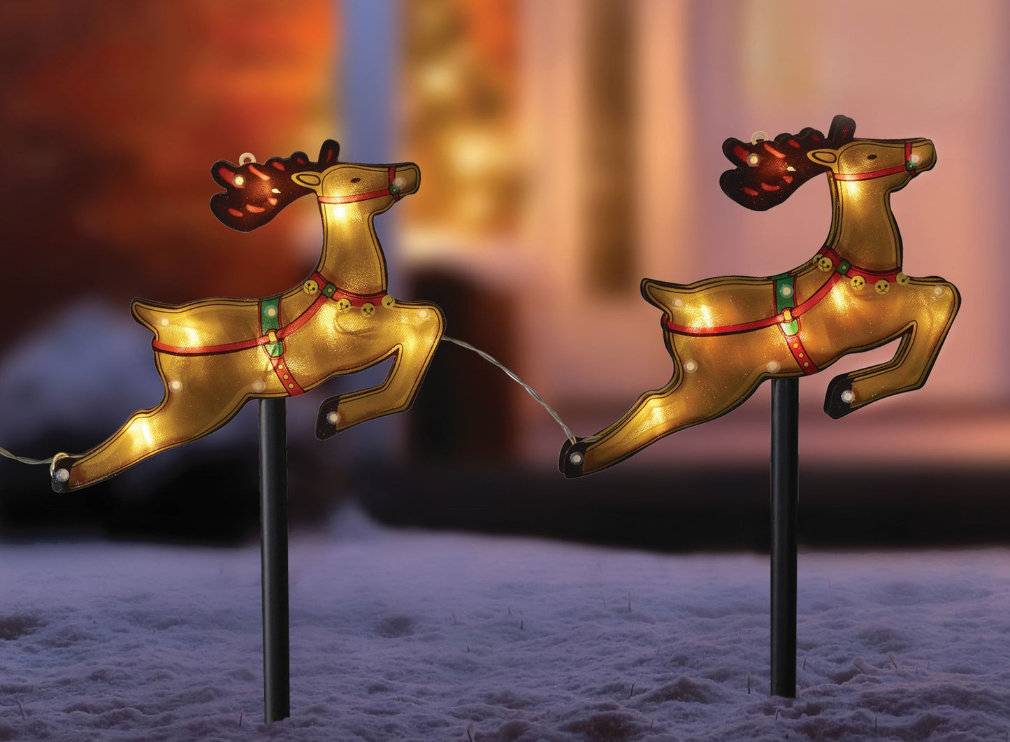 Santa Sleigh with Reindeer Light Stakes Outdoor Decoration Battery Operated