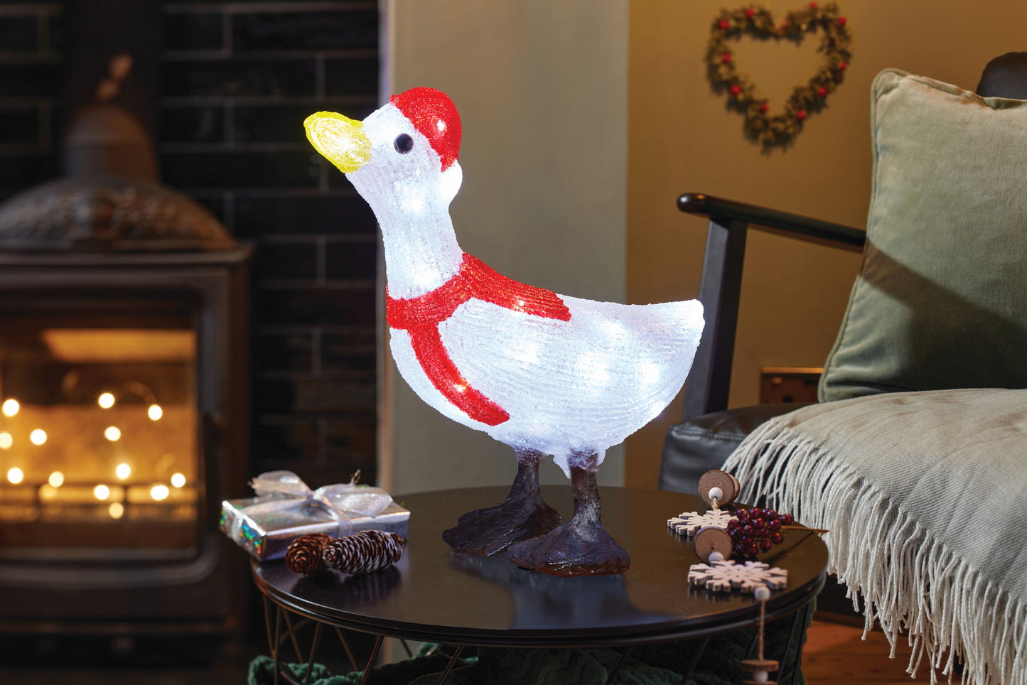 Lit Christmas Goose Acrylic Decoration - Indoor Outdoor - Battery Operated
