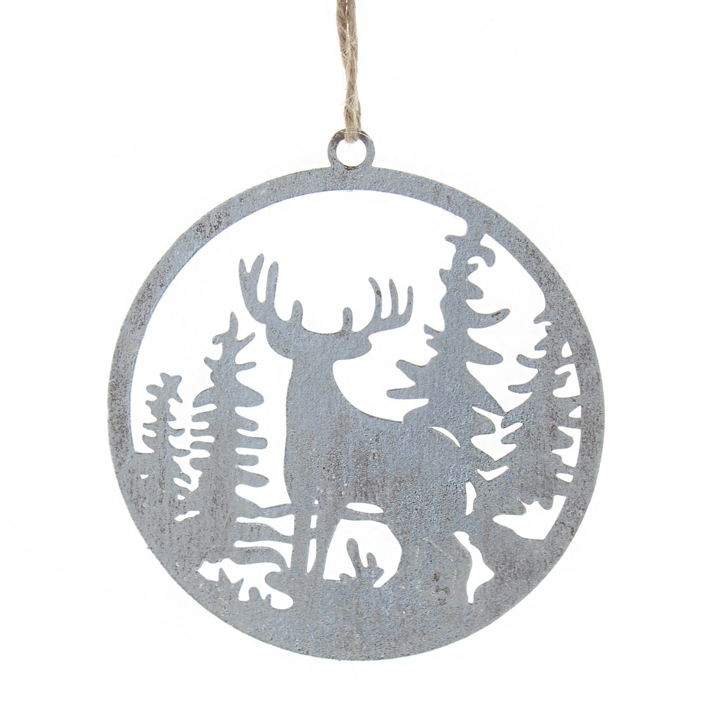 10cm Stag in Forest Silver Metal Christmas Hanging Decoration