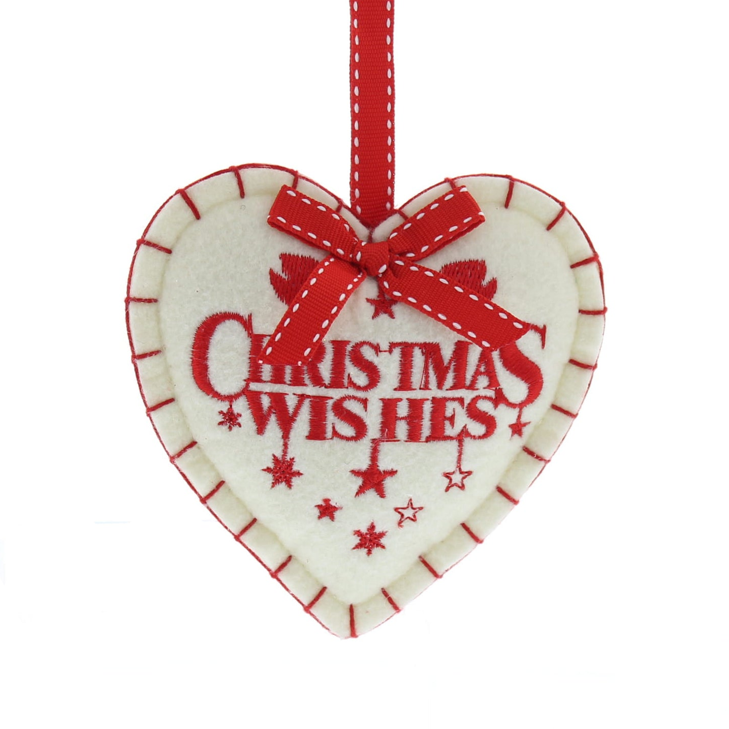 11cm Christmas Wishes Felt Heart Hanging Decoration