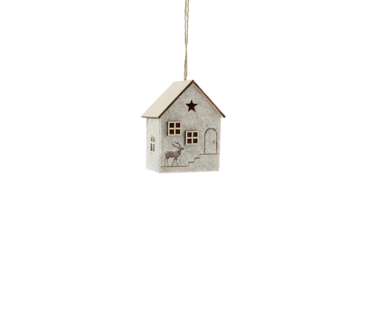 10cm Cream Fabric House 3D Christmas Hanging Decoration with Wooden Detail