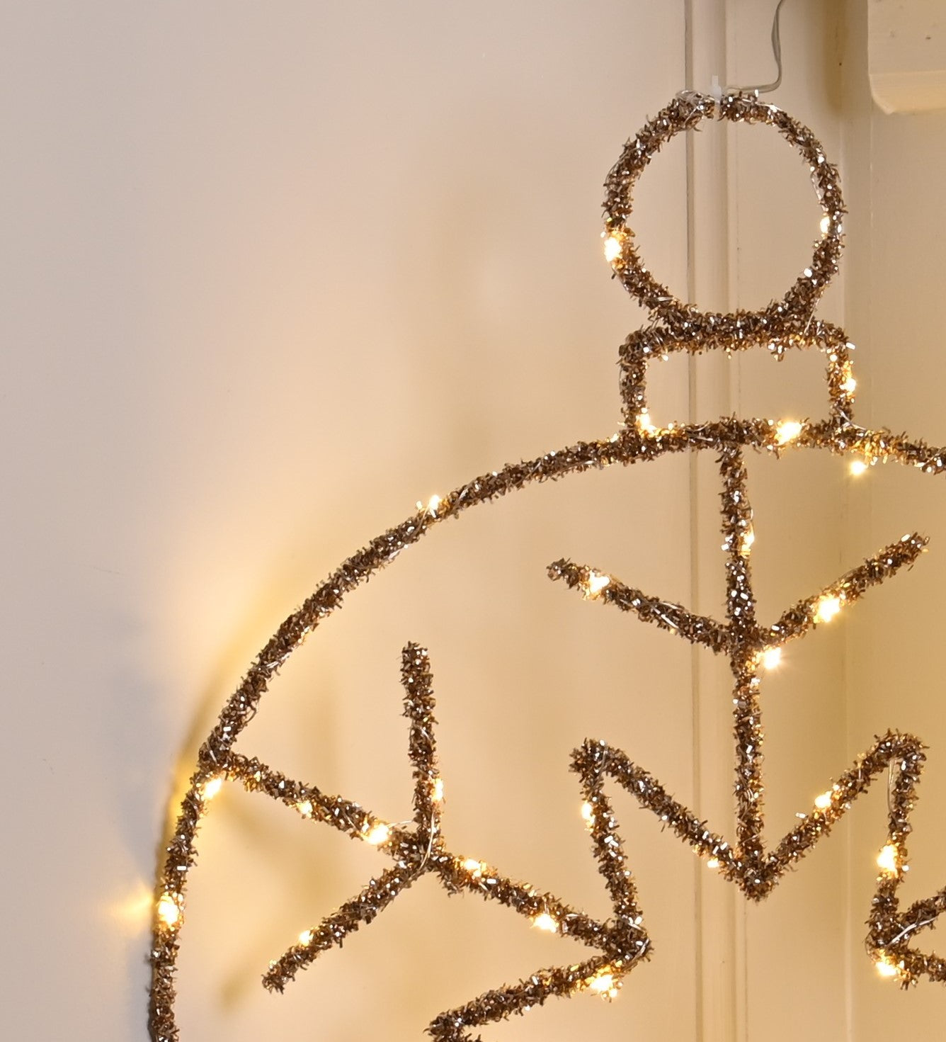 Twinkling Gold Snowflake Bauble Warm White LEDs 49cm - Battery Operated - Timer