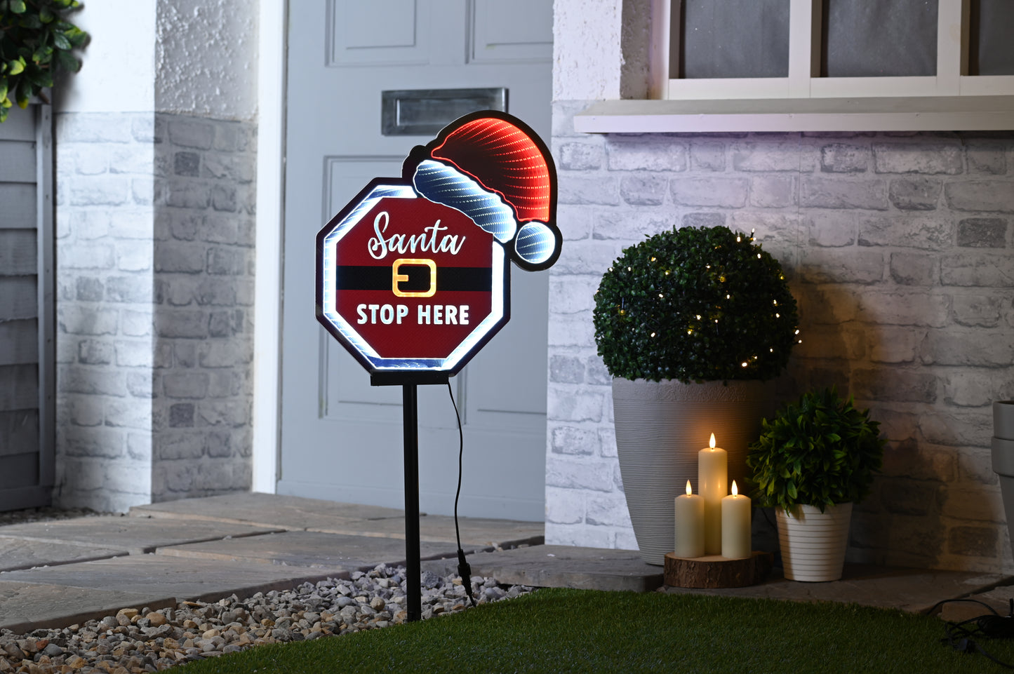 Santa Stop Here Infinity Light Stake - Outdoor - Timer