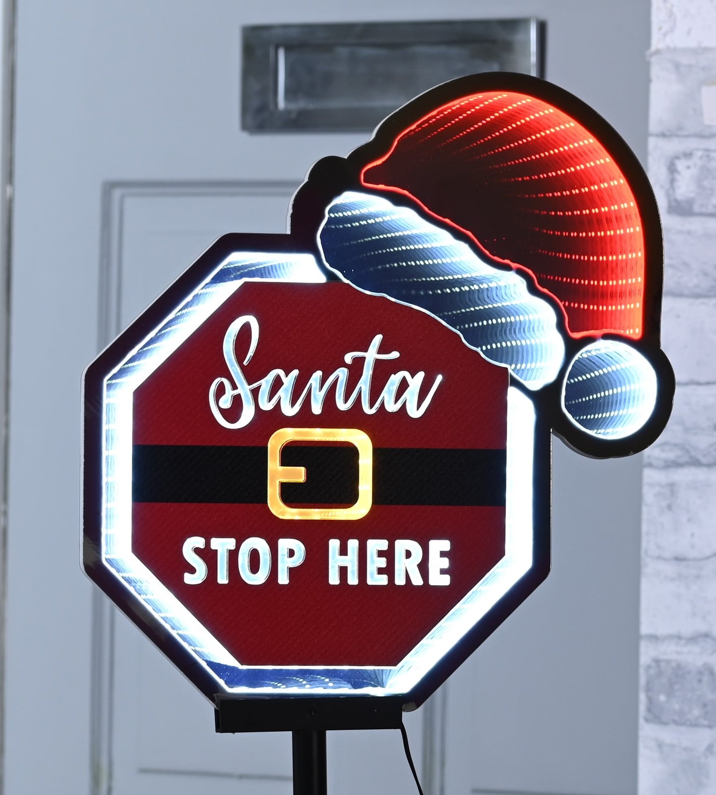 Santa Stop Here Infinity Light Stake - Outdoor - Timer