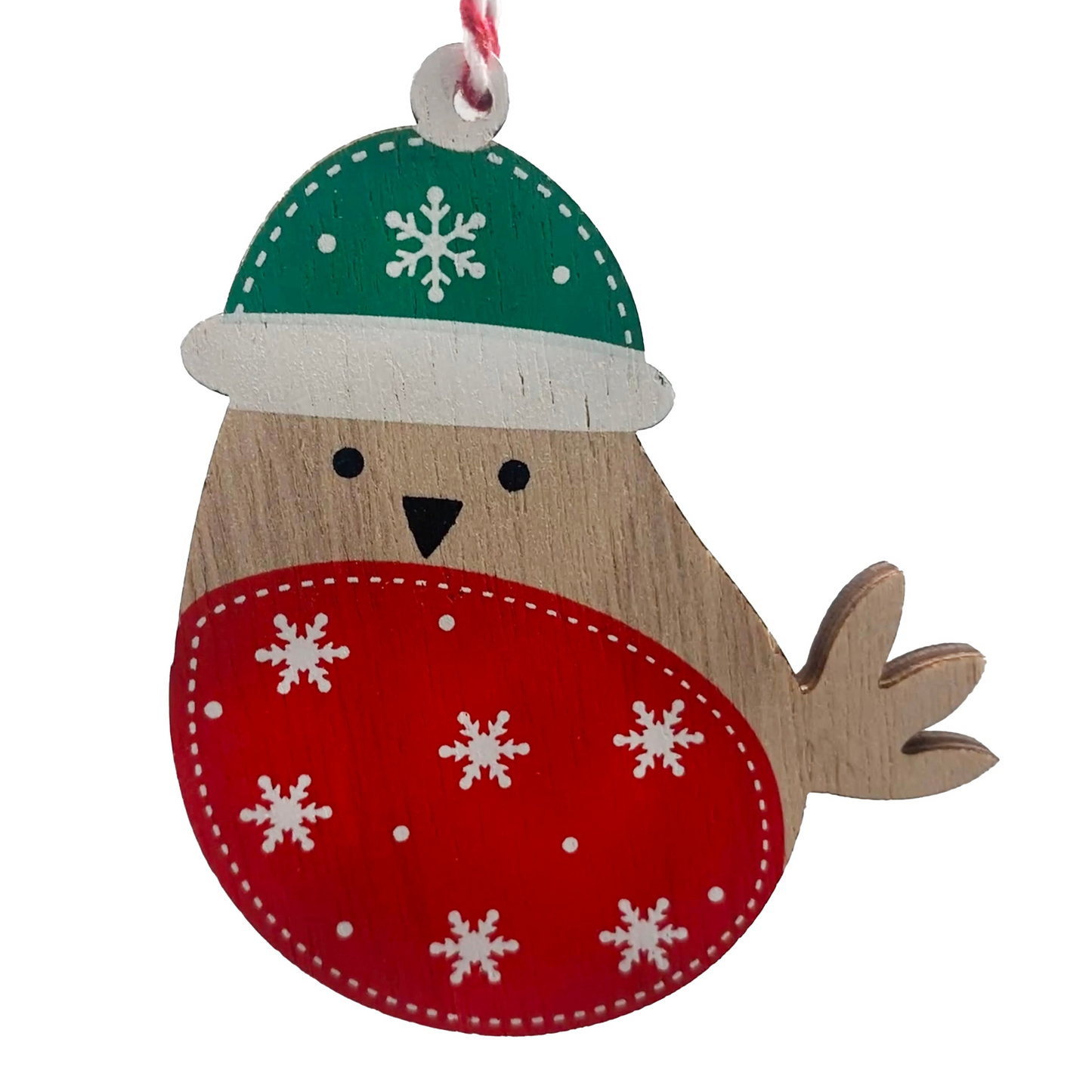 9cm Wooden Robin Christmas Hanging Decoration