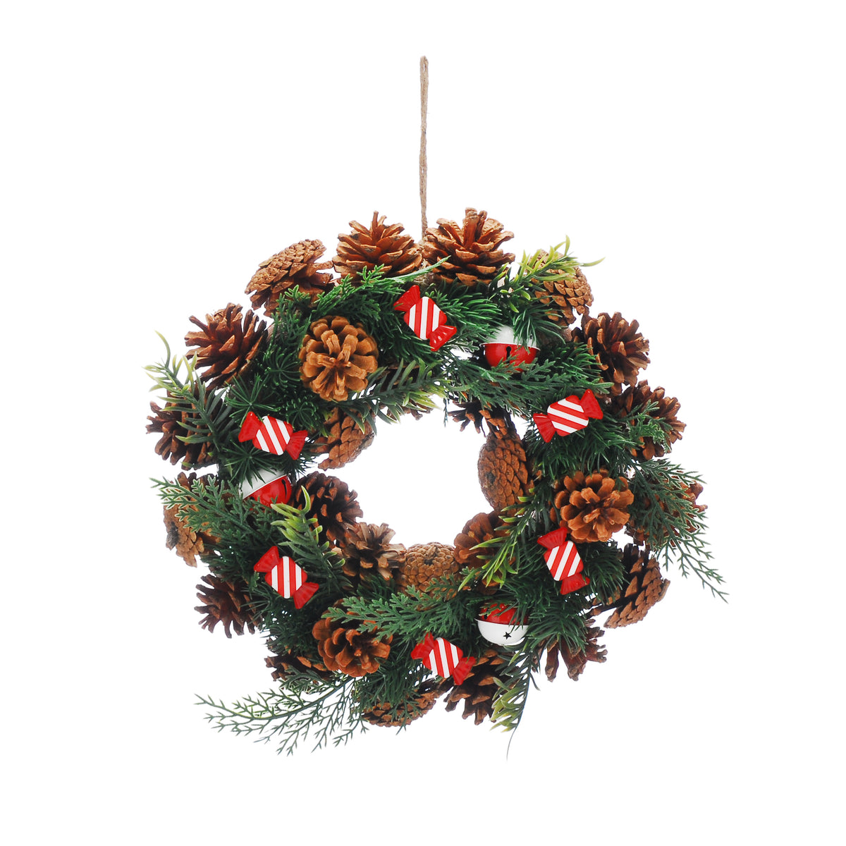 36cm Candy Cane and Bells Artificial Christmas Wreath