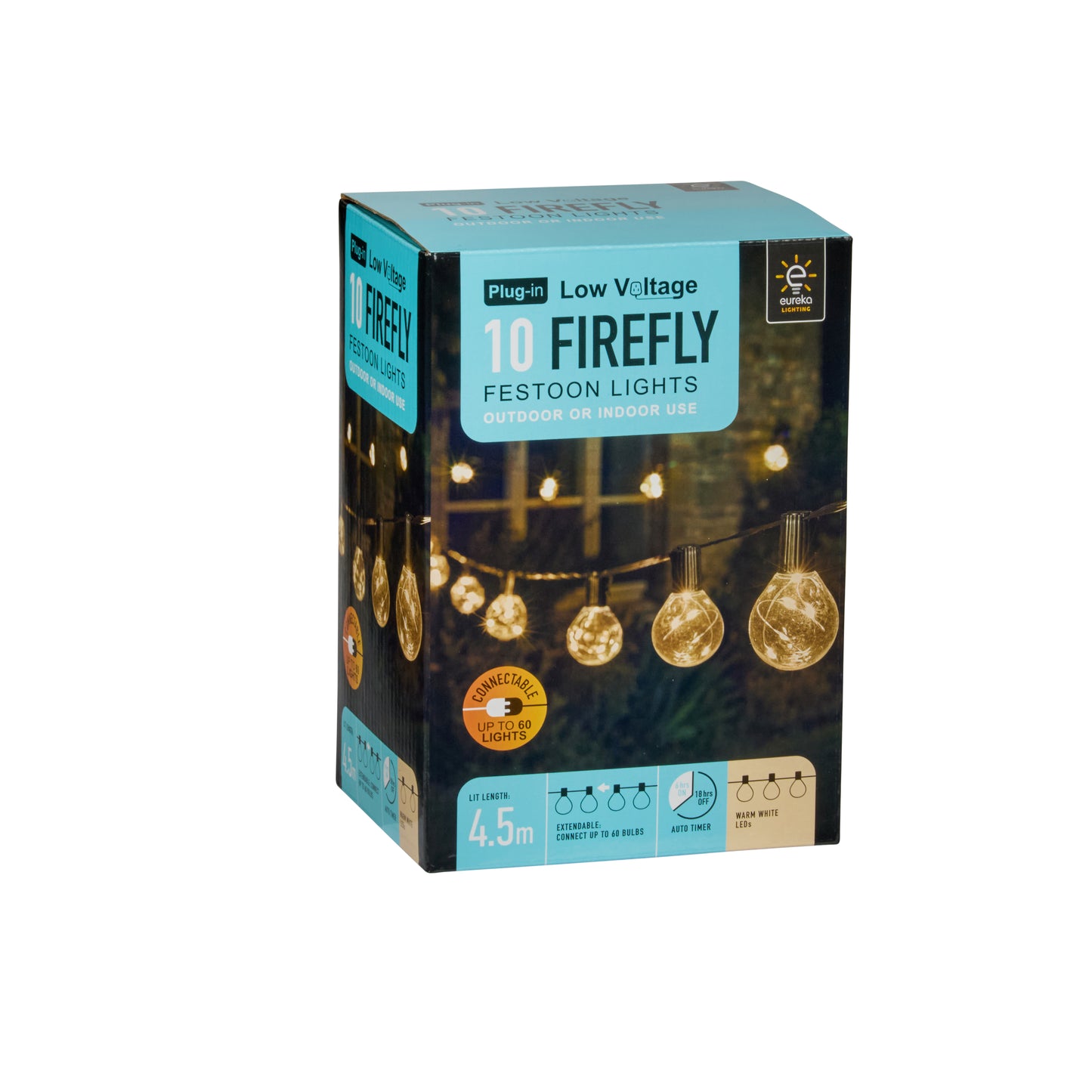 10 Firefly Festoon Lights Warm White Low Voltage Connectable