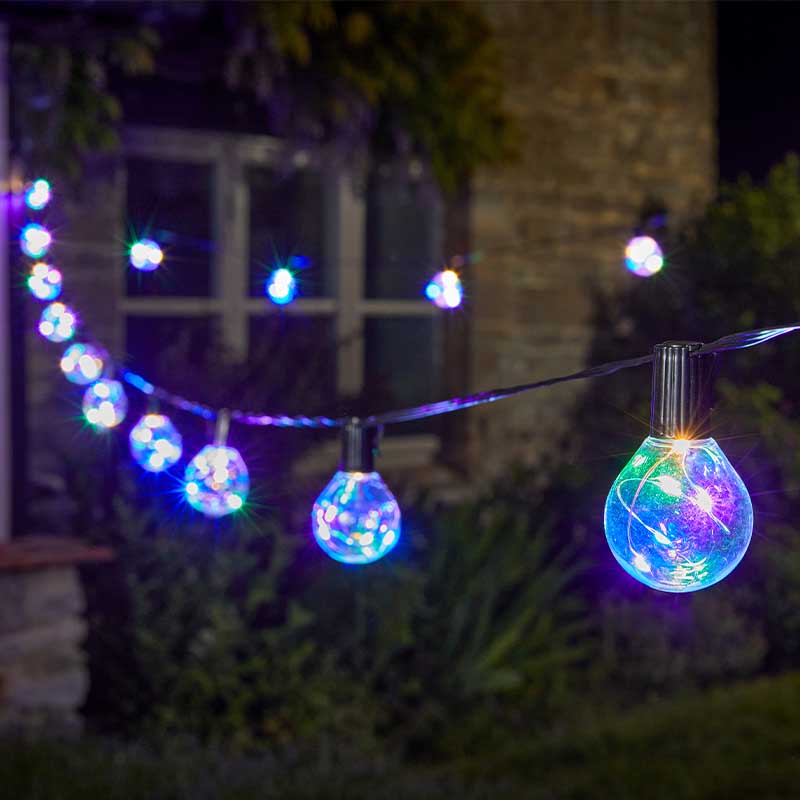 10 Firefly Festoon Lights Multicoloured Connectable Timer - Low Voltage - Outdoor Indoor