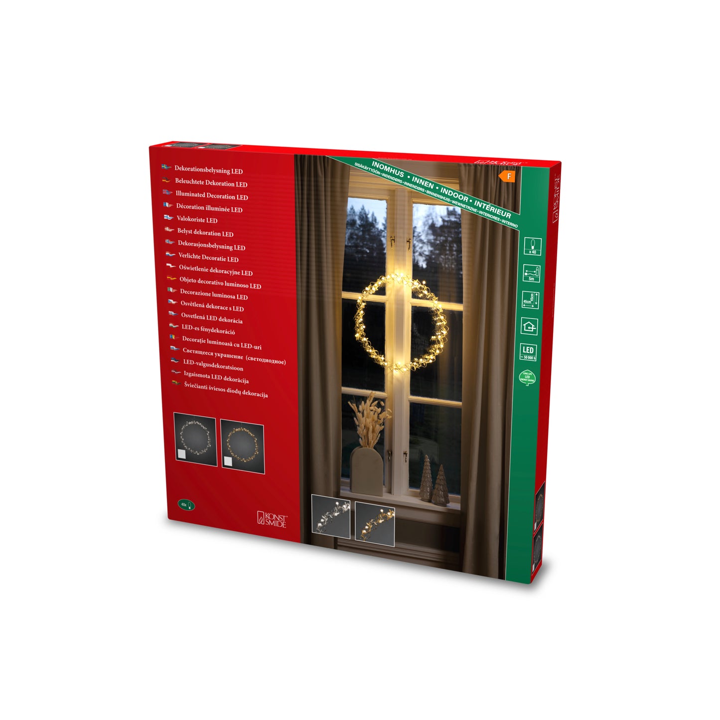 Konstsmide Lit Christmas Wreath 45cm Indoor Decoration Silver Metal