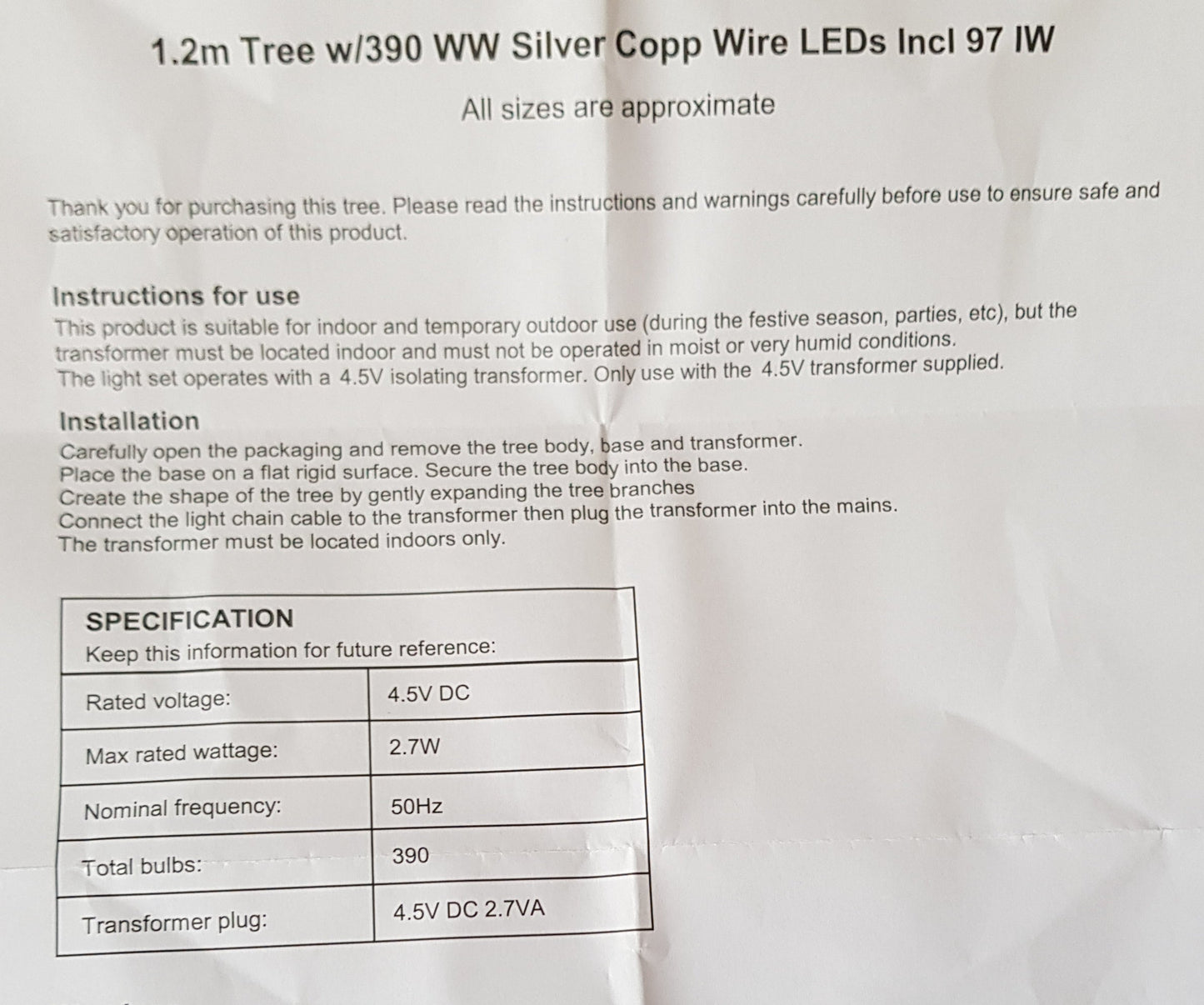 4ft Silver Twig Tree - 390 LEDs - Warm White & Ice White - Christmas