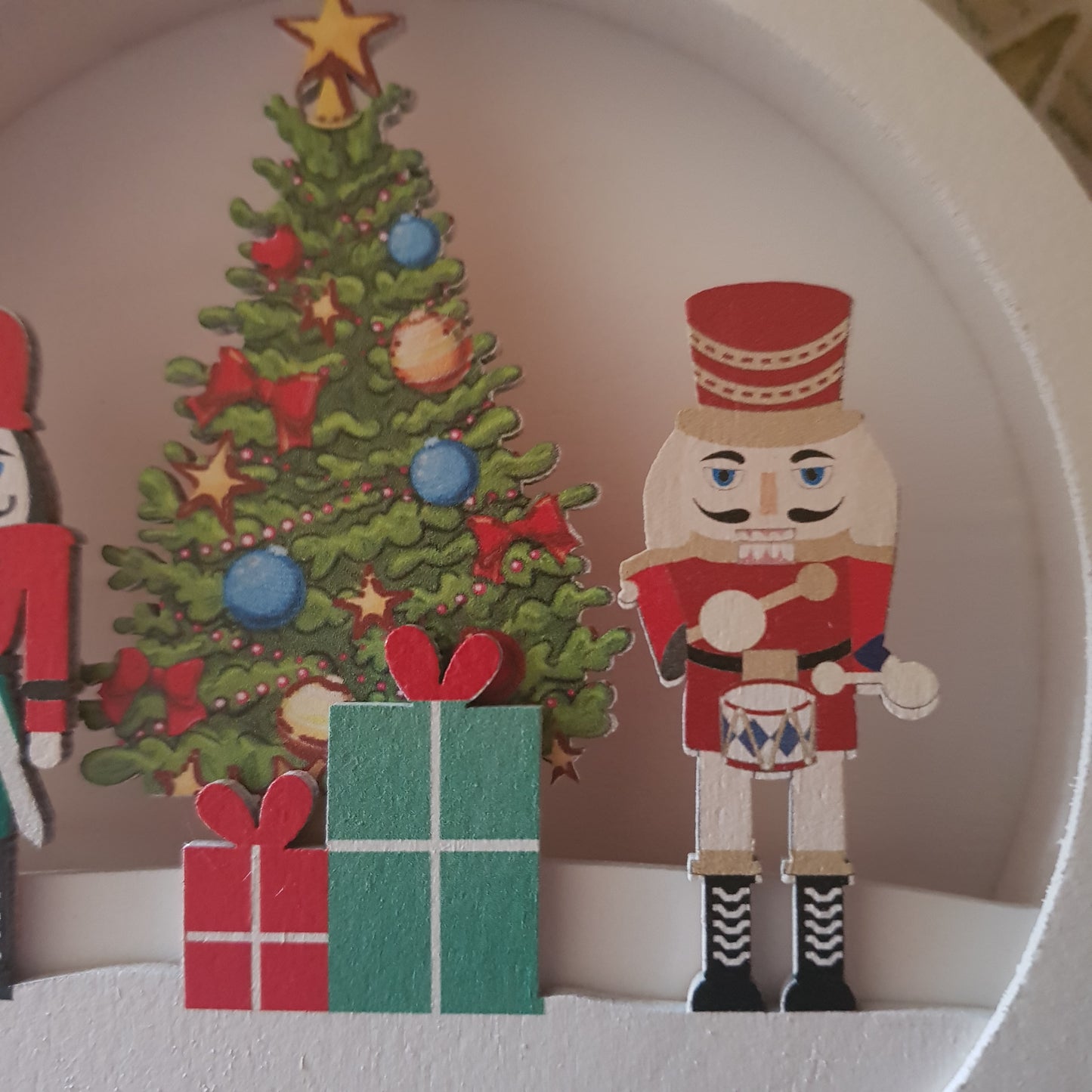 LED Nutcracker Scene Wooden Disc Hanging Decoration 14cm - Gifts