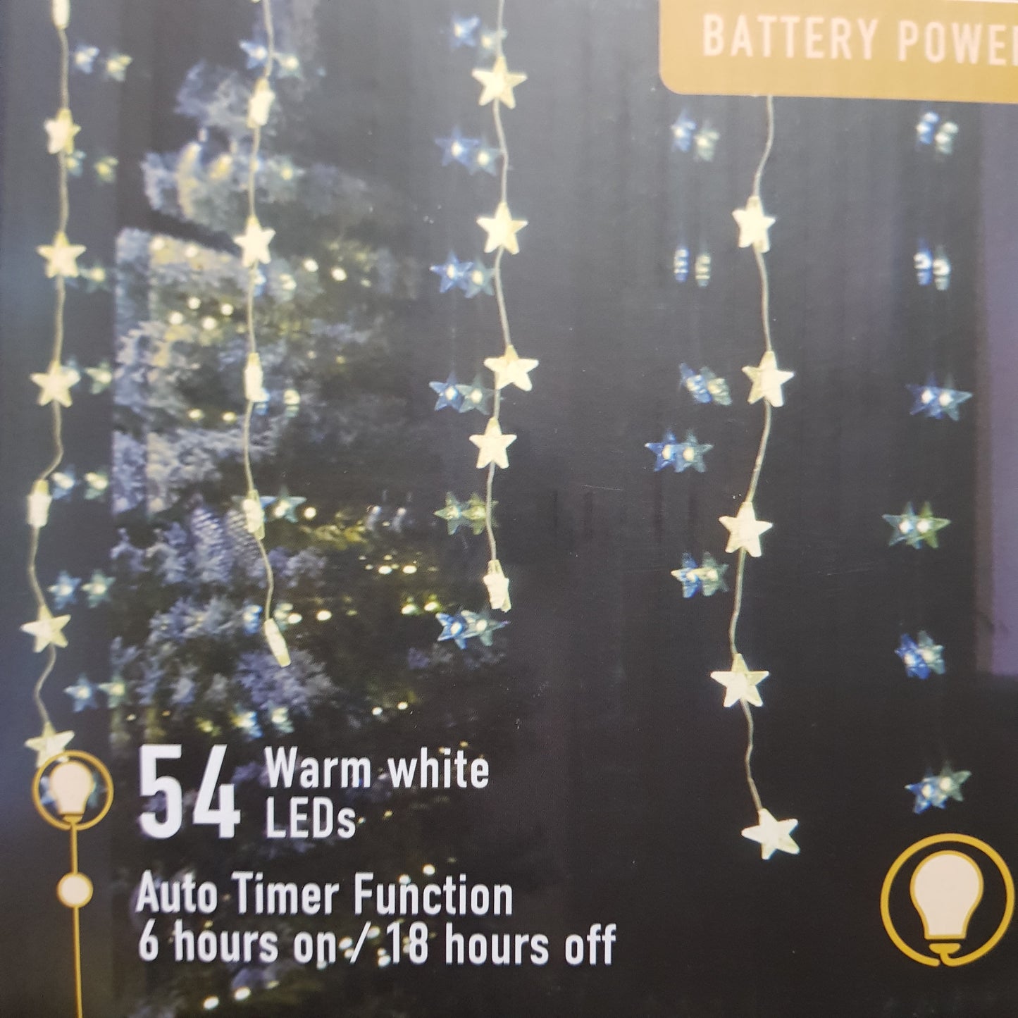 Star Curtain Light - Warm White - Battery Operated - Timer Function