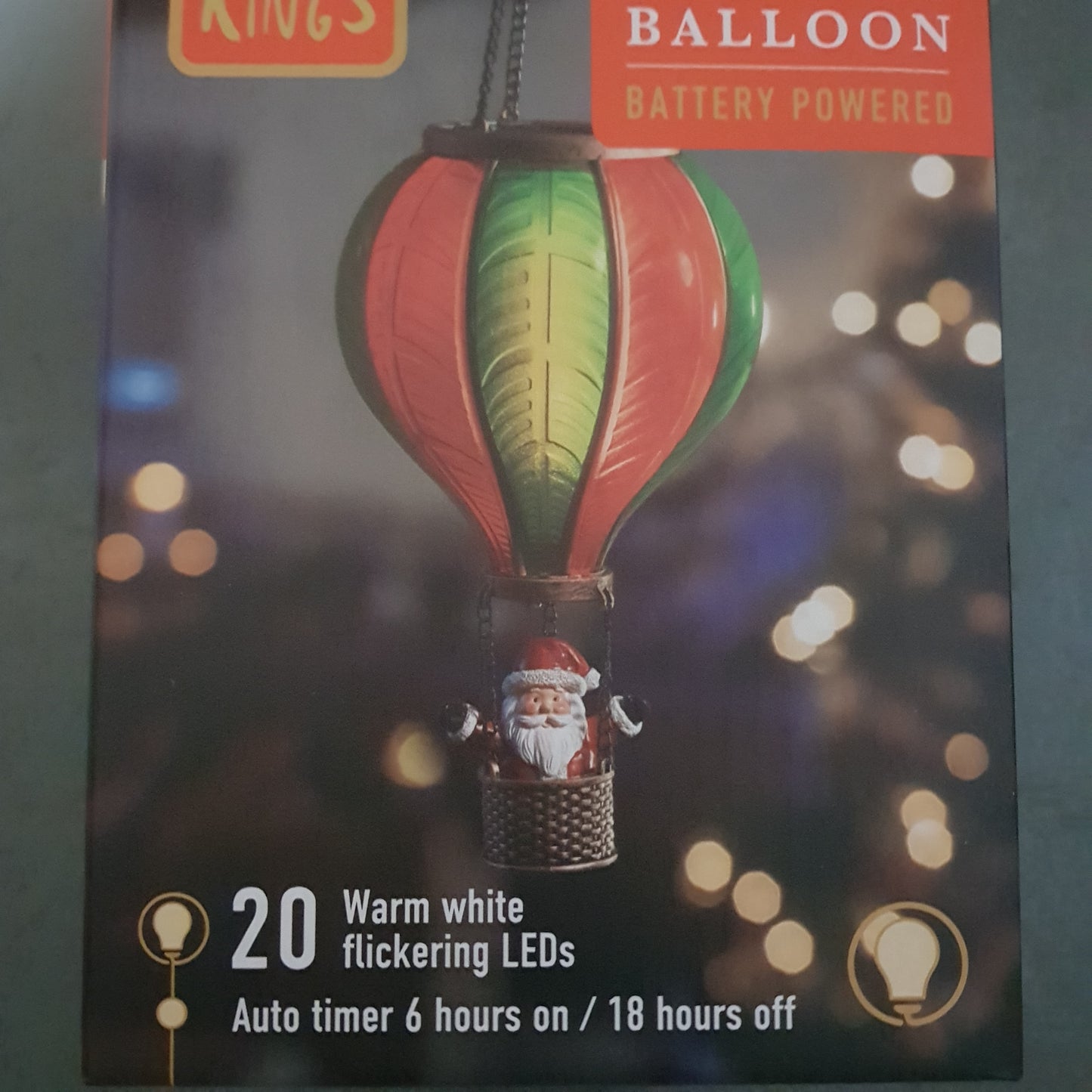 Santa Flaming Balloon Christmas Decoration - Battery Operated - Timer