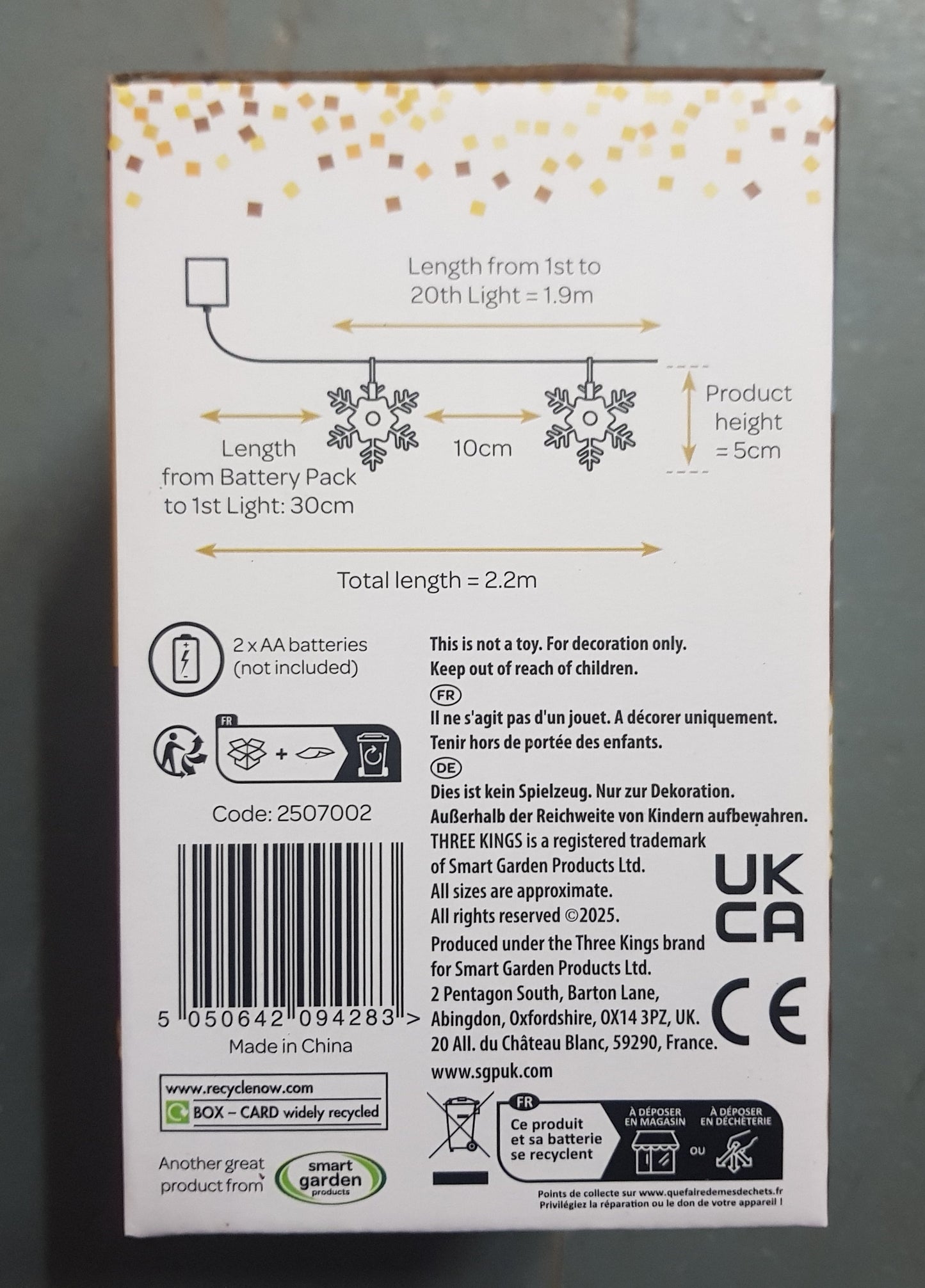 Snowflake Christmas String Lights Set of 20 Battery Powered Timer