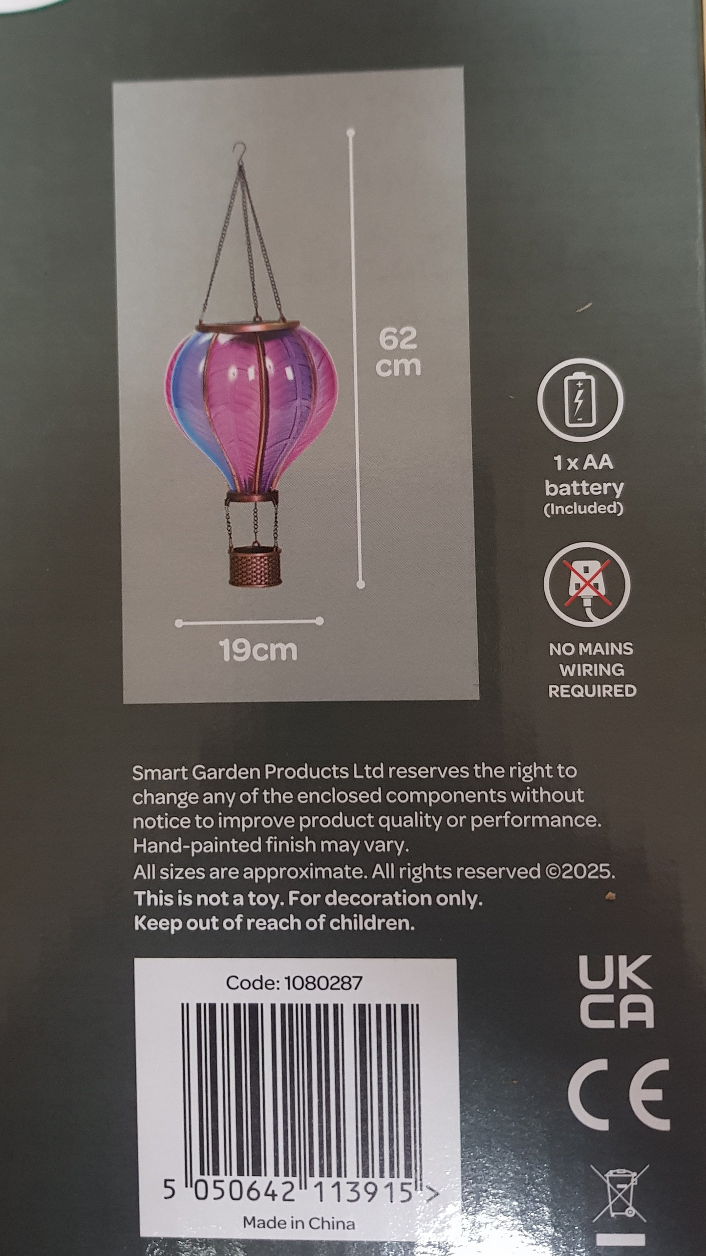 62cm Solar Hot Air Balloon Garden Decoration - Aurora