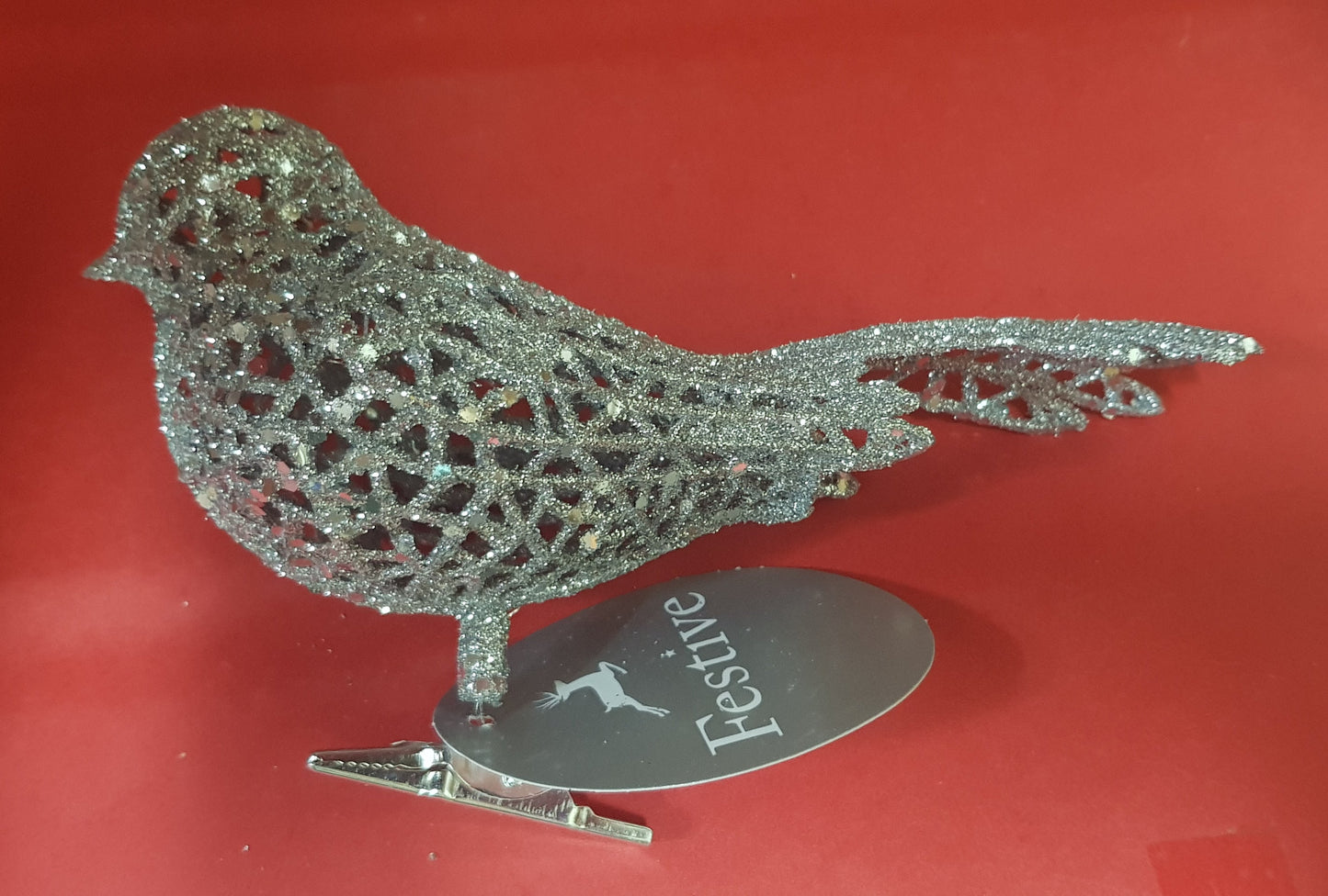 Clip On Silver Glitter Bird Christmas Decoration