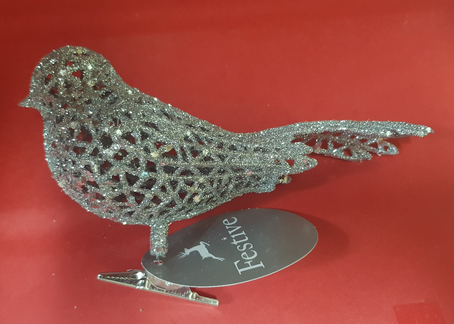 Clip On Silver Glitter Bird Christmas Decoration