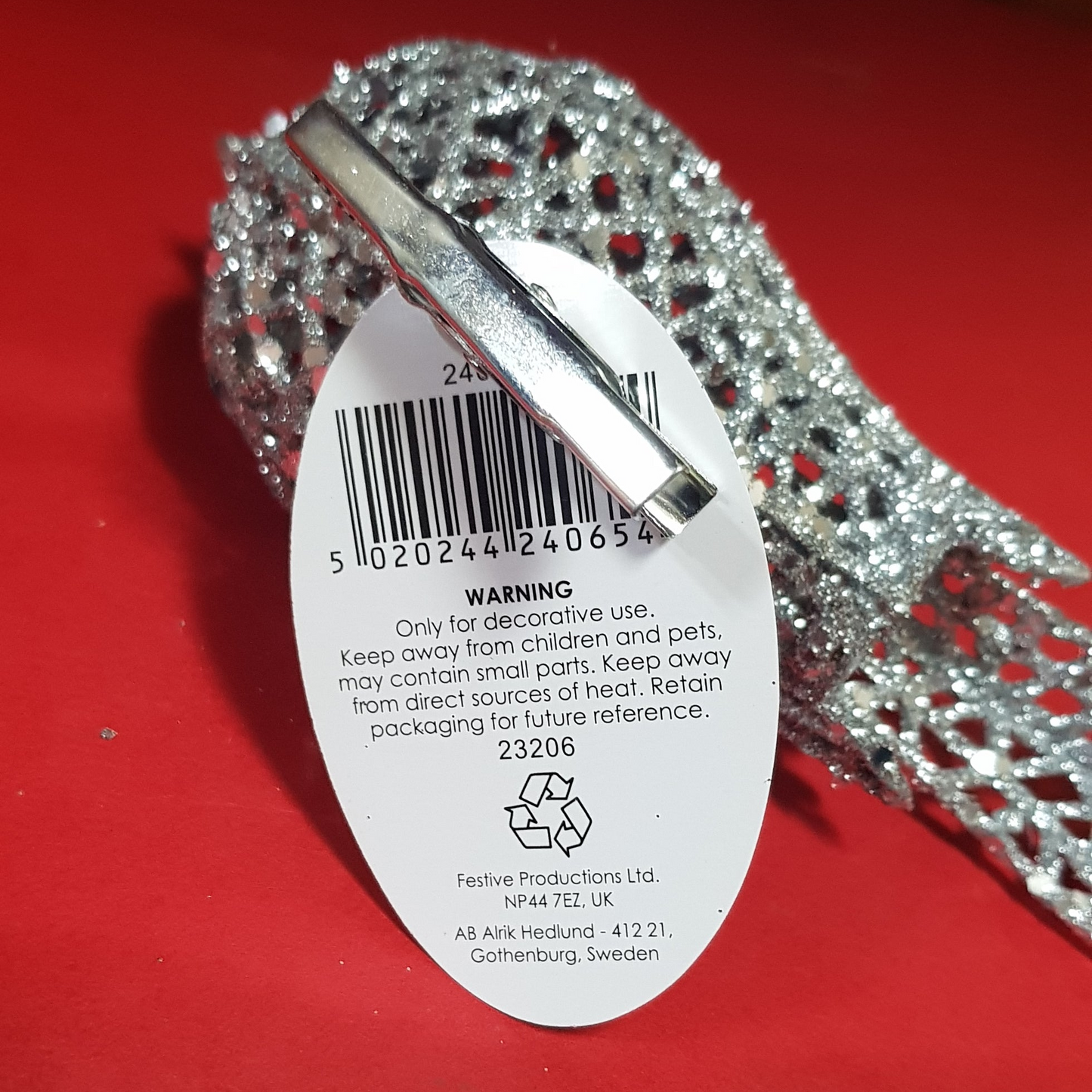 Clip On Silver Glitter Bird Christmas Decoration