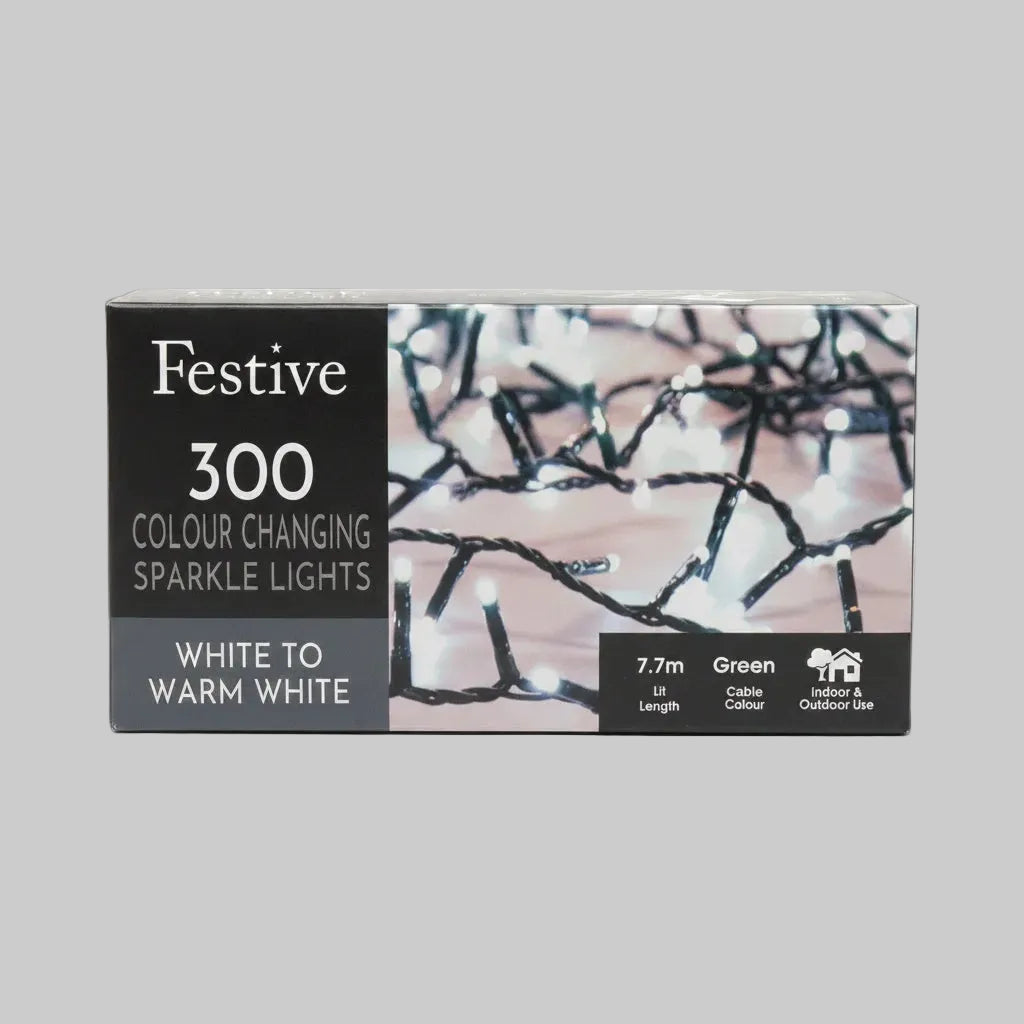 300 Colour Changing Christmas Sparkle Lights Cool White and Warm White Mix Timer Remote