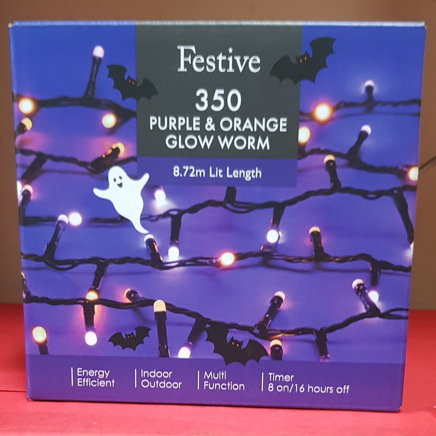 350 Halloween Glow Worm Lights Purple & Orange Multifunction with Timer