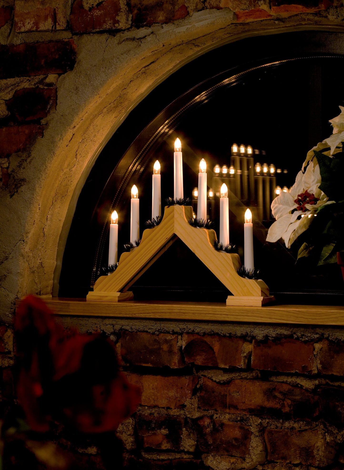 Konstsmide Candle Arch 7 Bulb Traditional Christmas Decoration - Natural Wood