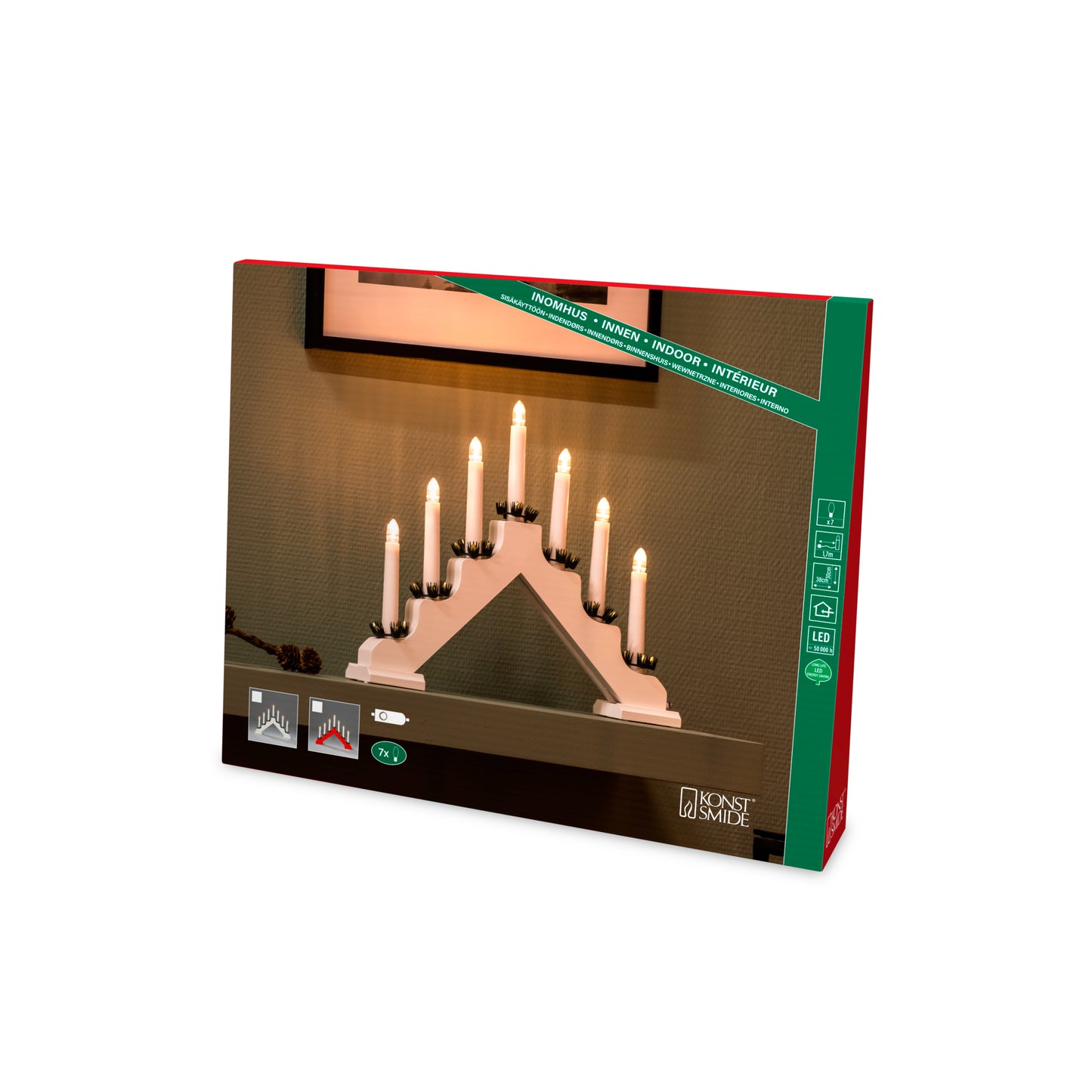 Konstsmide Candle Arch 7 Bulb Traditional Christmas Decoration - White Wood