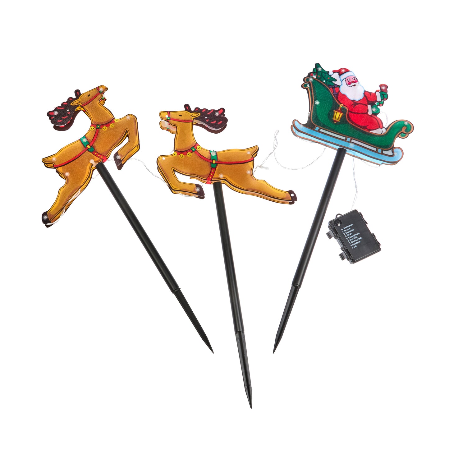 Santa Sleigh with Reindeer Light Stakes Outdoor Decoration Battery Operated