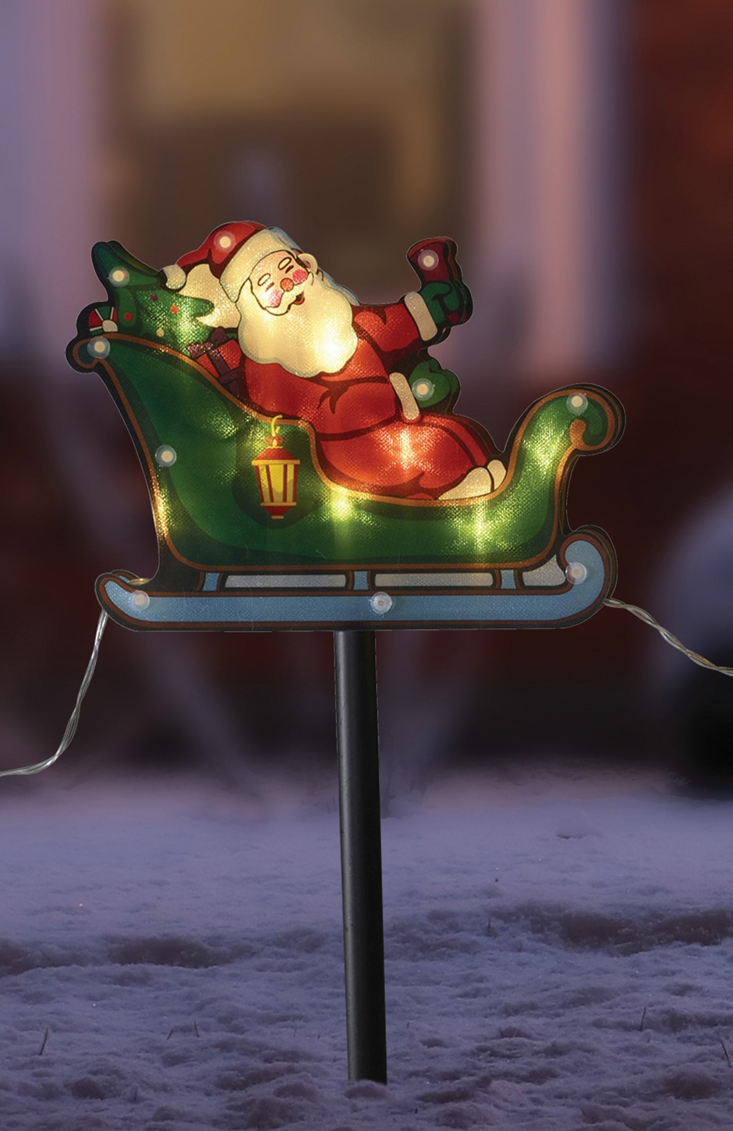 Santa Sleigh with Reindeer Light Stakes Outdoor Decoration Battery Operated