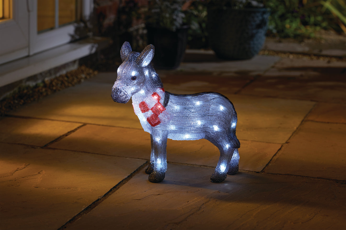 Lit Nativity Donkey Acrylic Christmas Decoration - Indoor Outdoor - Battery Operated