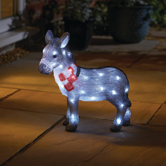 Lit Nativity Donkey Acrylic Christmas Decoration - Indoor Outdoor - Battery Operated