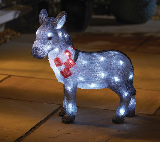 Lit Nativity Donkey Acrylic Christmas Decoration - Indoor Outdoor - Battery Operated