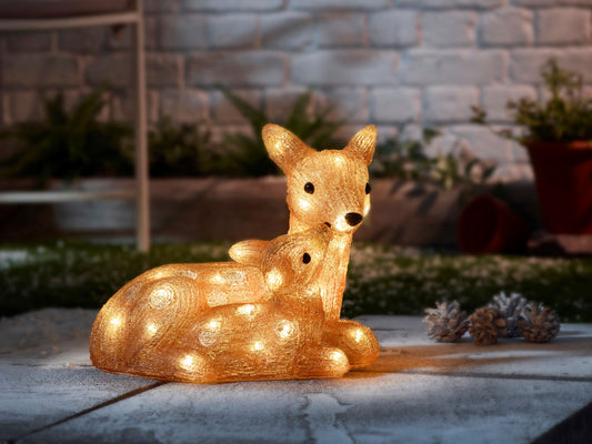 Lit Doe & Fawn Acrylic Christmas Decoration - Indoor Outdoor - Battery Operated