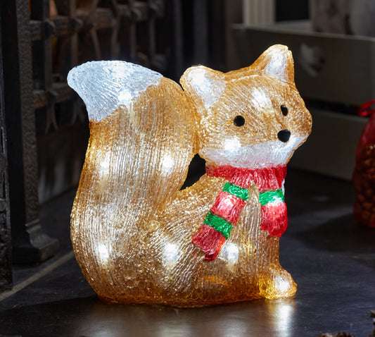 Lit Fox Acrylic Christmas Decoration - Indoor Outdoor - Battery Operated