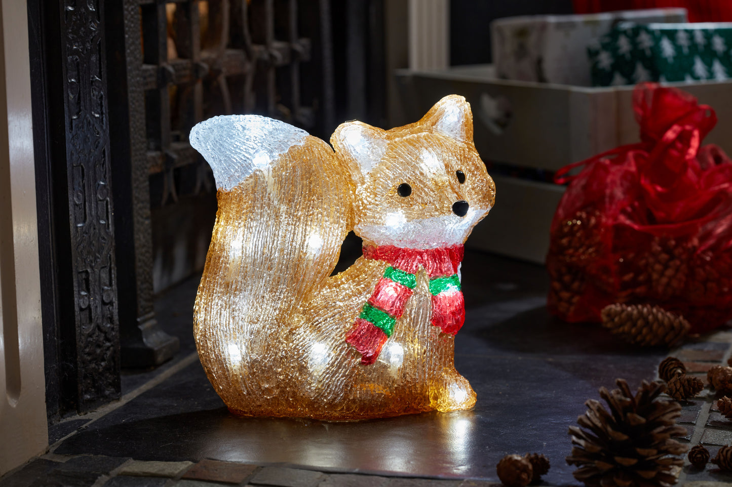 Lit Fox Acrylic Christmas Decoration - Indoor Outdoor - Battery Operated