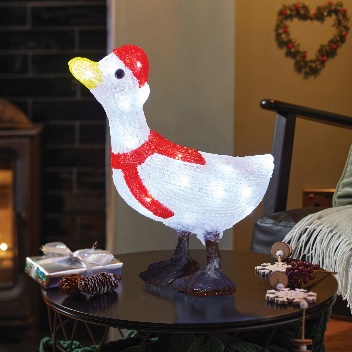 Lit Christmas Goose Acrylic Decoration - Indoor or Outdoor - Battery Operated
