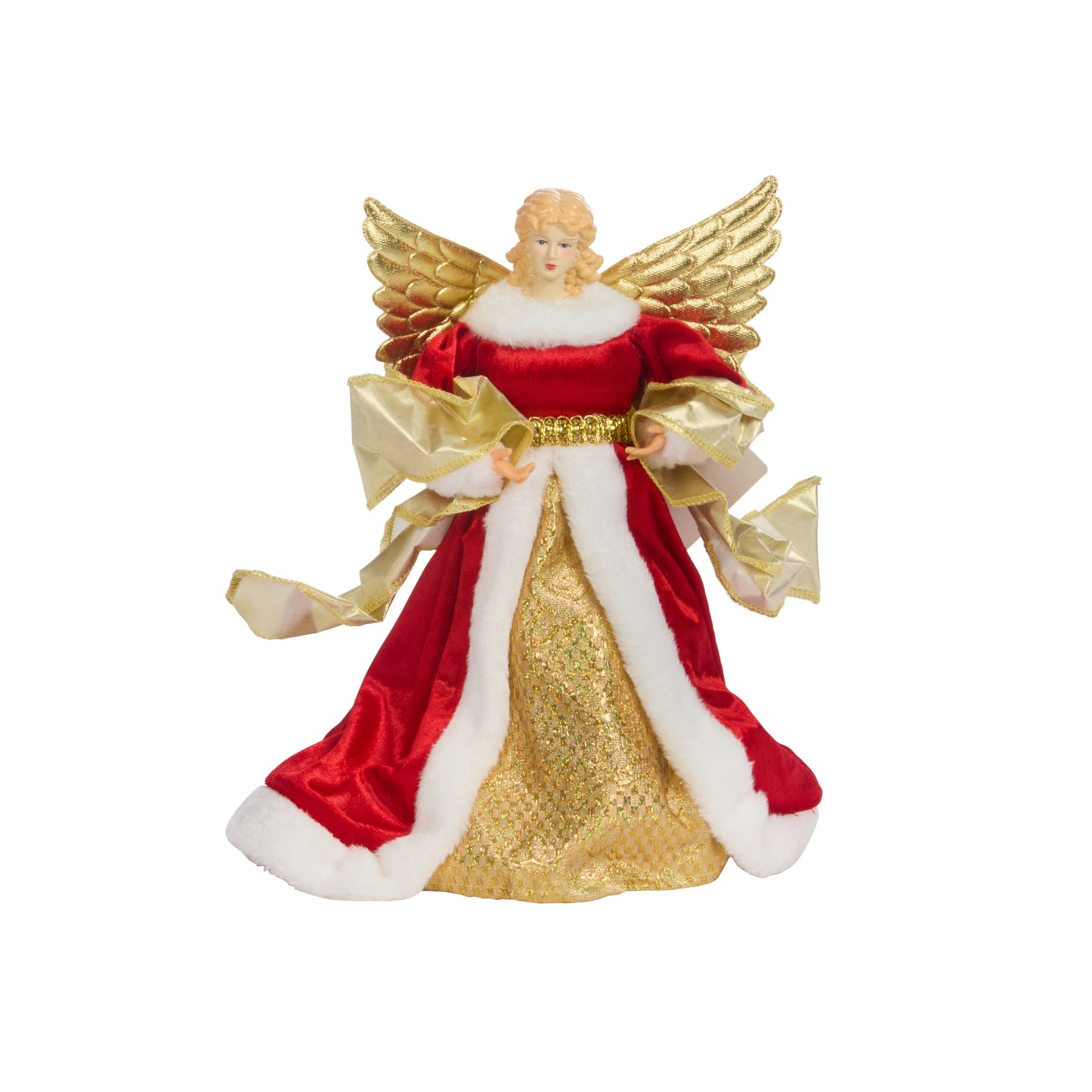 Angel Christmas Tree Topper Red with Faux Fur and Sequins