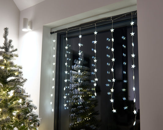 Star Curtain Light - Cool White - Battery Operated - Timer Function
