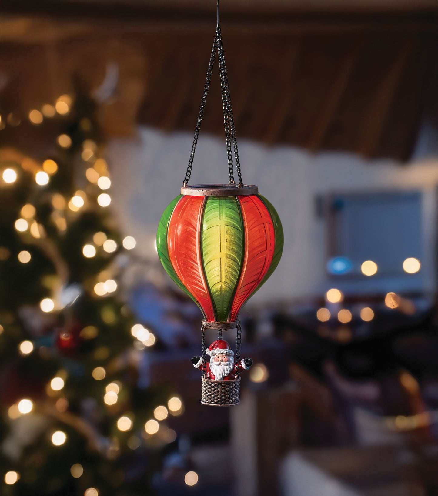 Santa Flaming Balloon Christmas Decoration - Battery Operated - Timer