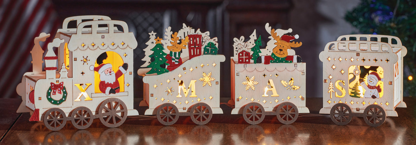 Lit Wooden Santa's Express Train - Battery Operated