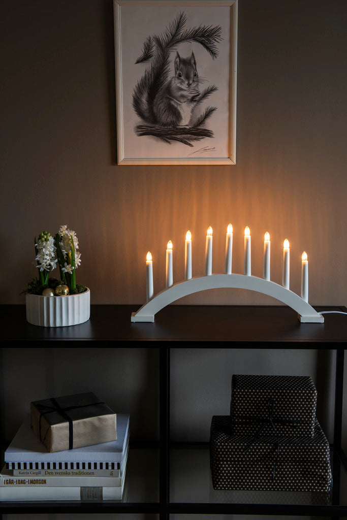 Konstsmide White Wooden Candle Arch 9 Bulbs Christmas Decoration