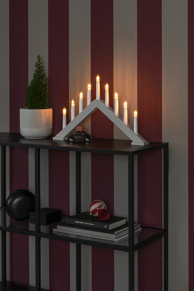 Konstsmide 9 Bulb Candle Arch Wooden Christmas Decoration in Beige