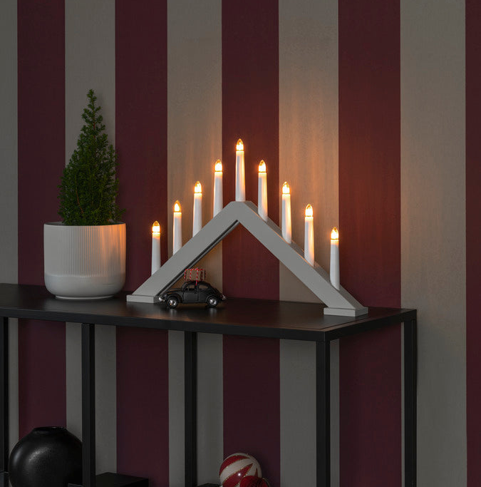 Konstsmide 9 Bulb Candle Arch Wooden Christmas Decoration in Beige