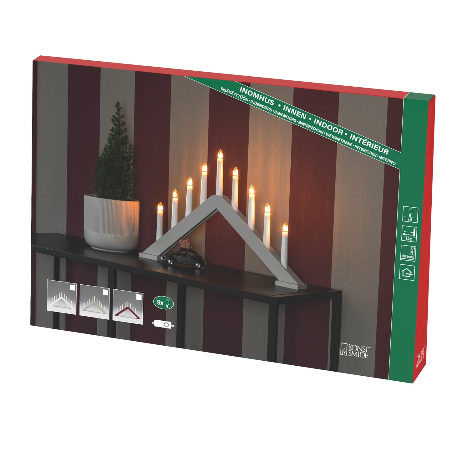 Konstsmide 9 Bulb Candle Arch Wooden Christmas Decoration in Beige