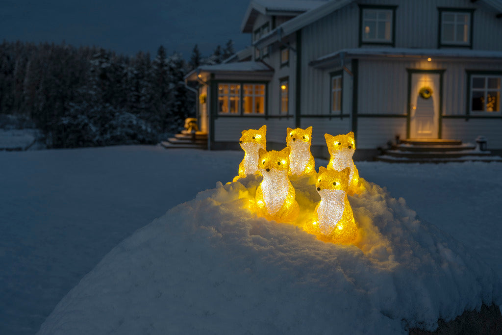 Konstsmide Set of 5 Acrylic Foxes Outdoor or Indoor Christmas Decoration