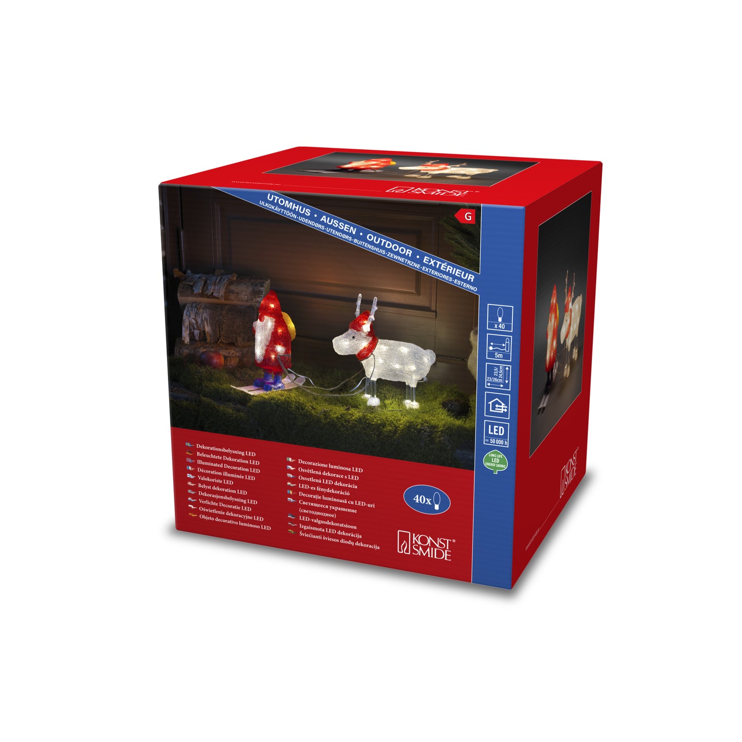 Konstsmide Santa & Reindeer Lit Acrylic Christmas Decoration Outdoor or Indoor